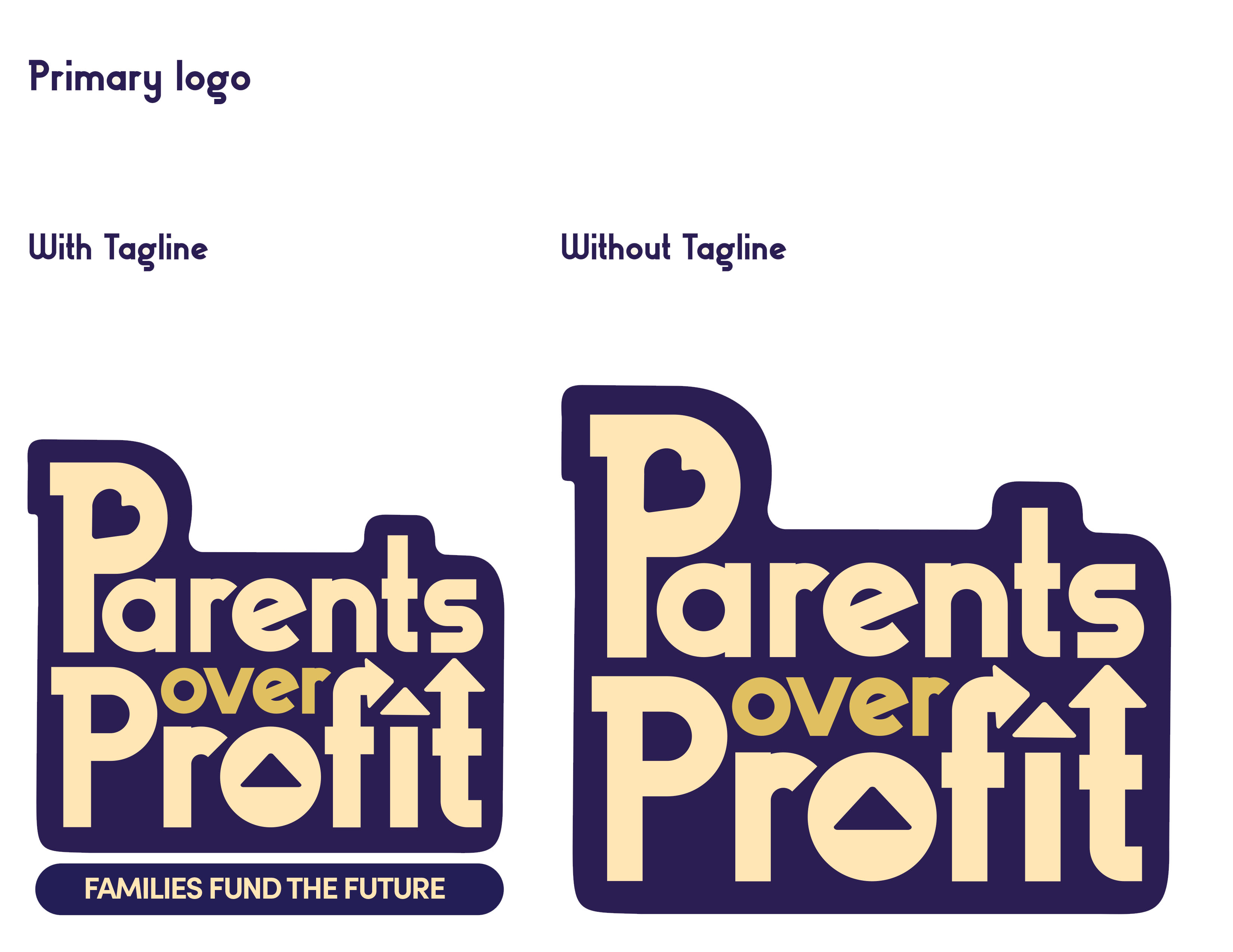 Parents over profit slogo with and without tagline